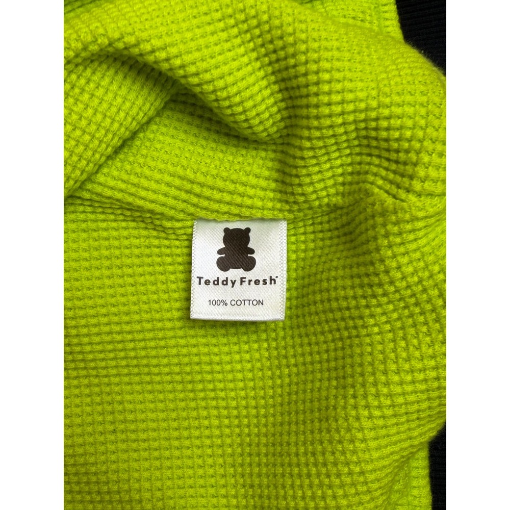 Teddy Fresh Thermal Waffle Lined Zip Up Hoodie Black Neon Green Mens Size Medium - Picture 7 of 9